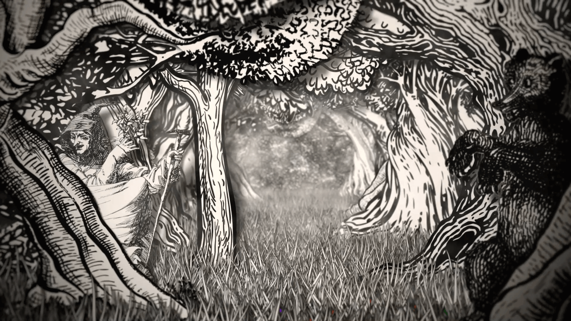 Schwarz weiß Bruder Grimm Wald