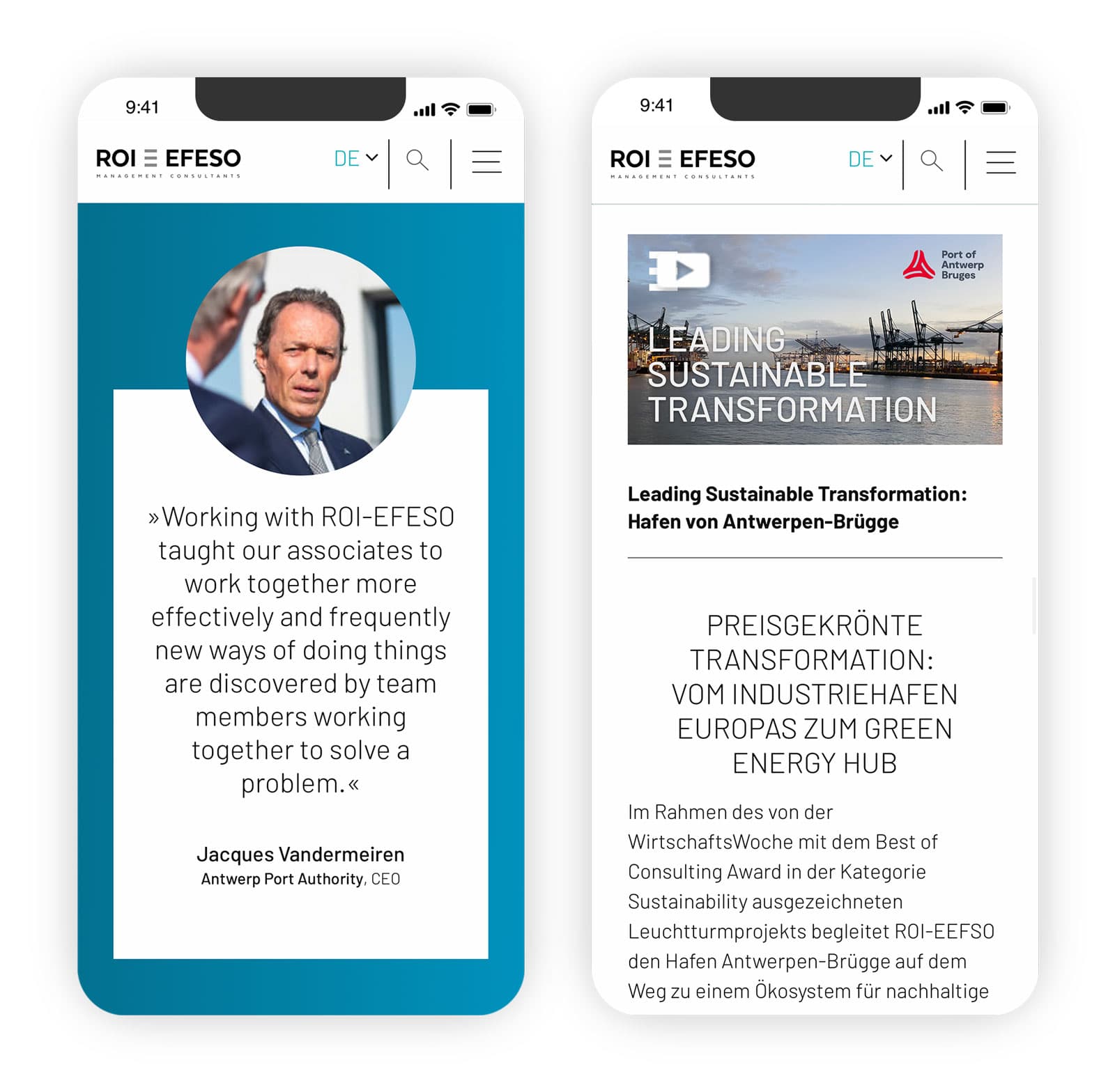 Das Bild zeigt zwei Smartphones auf denen die Unterseite für Best-of-Consulting abgebildet wird.zeigt werden.