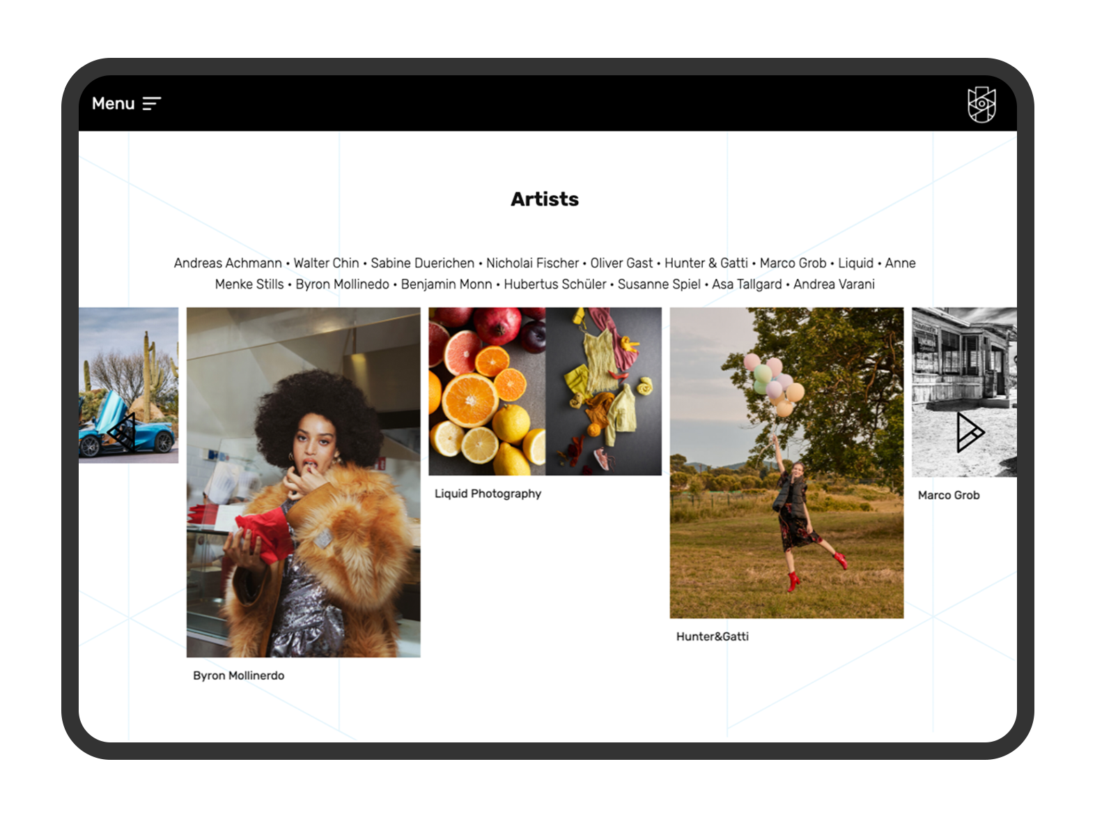 Tablet mit Artist-Slider der bubig-Website