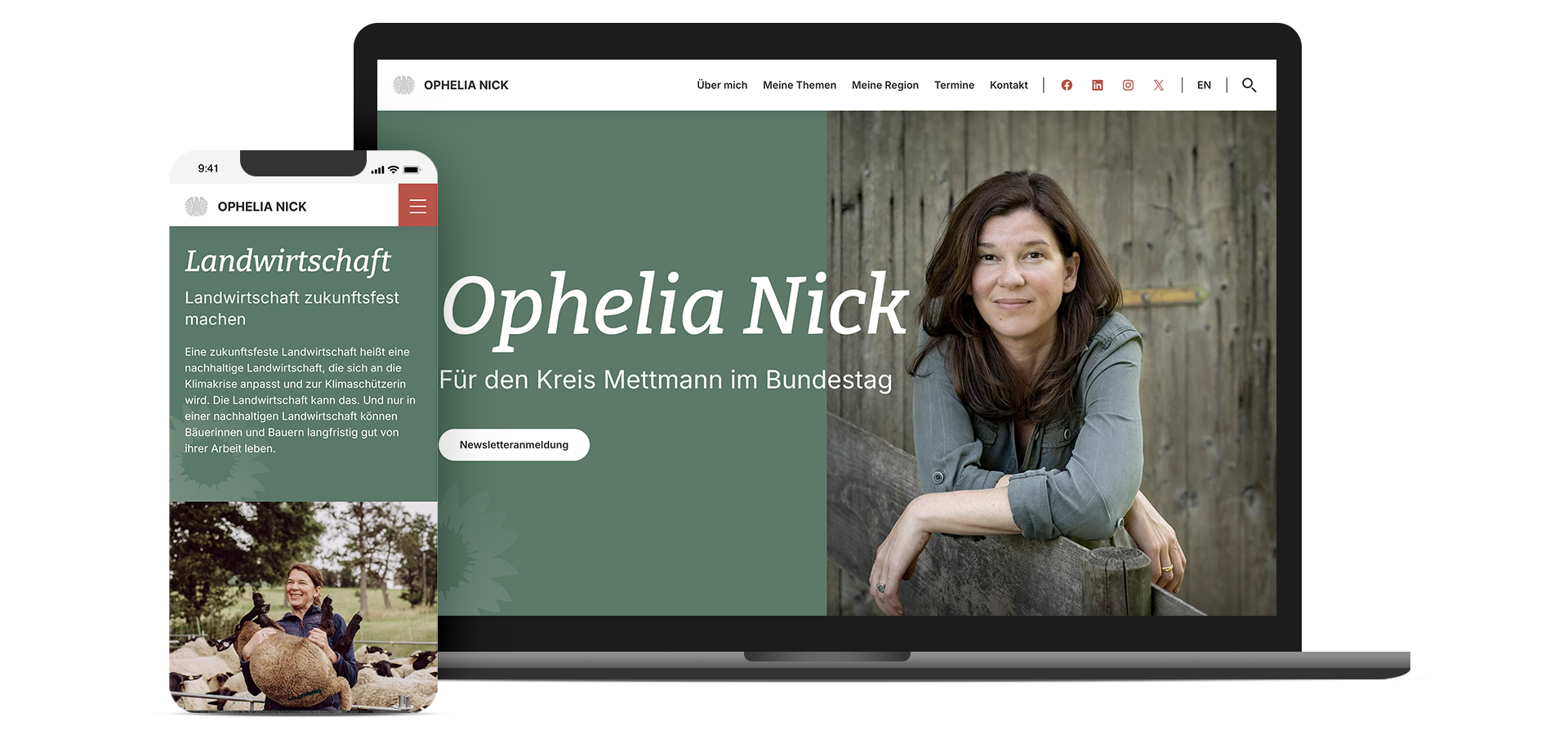 Grafik mit Laptop-Ansicht und Handy-Ansicht der Website von Ophelia Nick