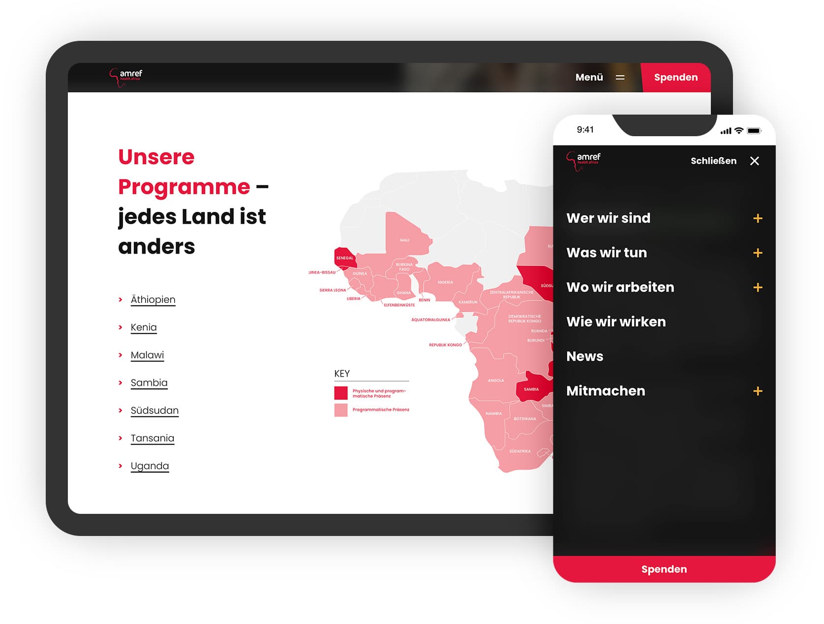Mockup der Amref website