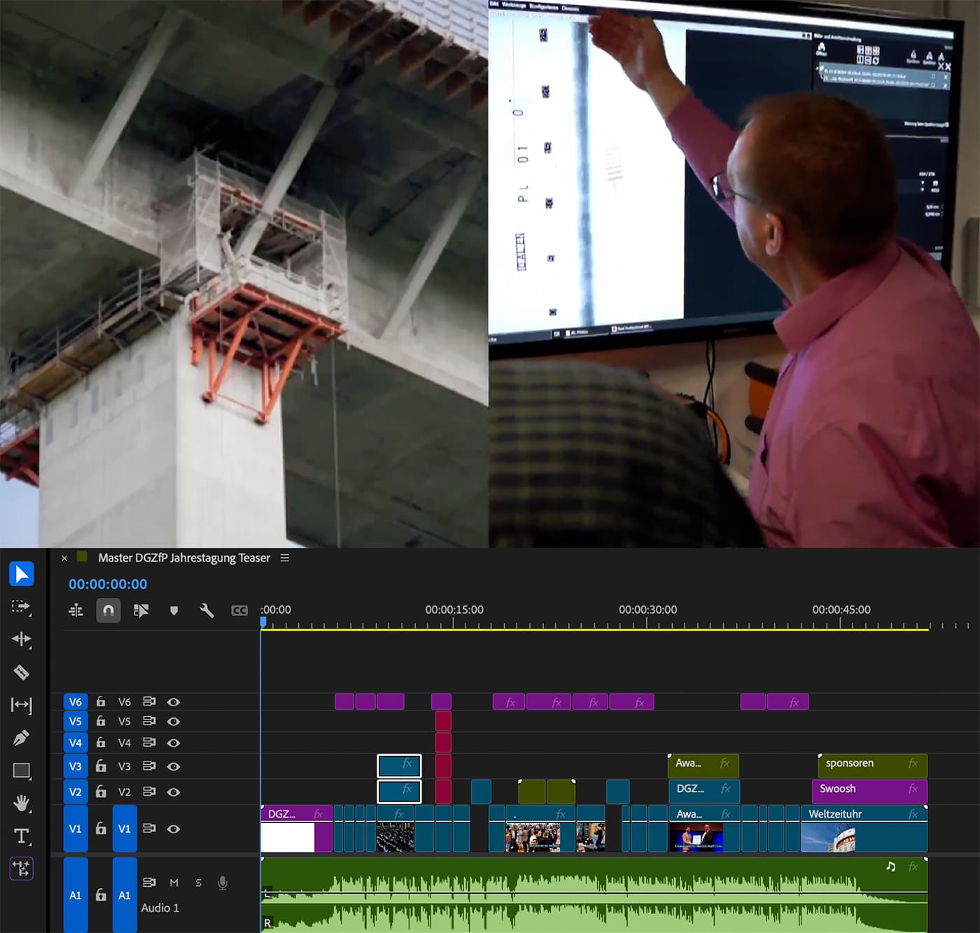 3 Foto-Ausschnitte vom Arbeitsprozess in Premiere zur DGZfpP Jahrestagung 2025,