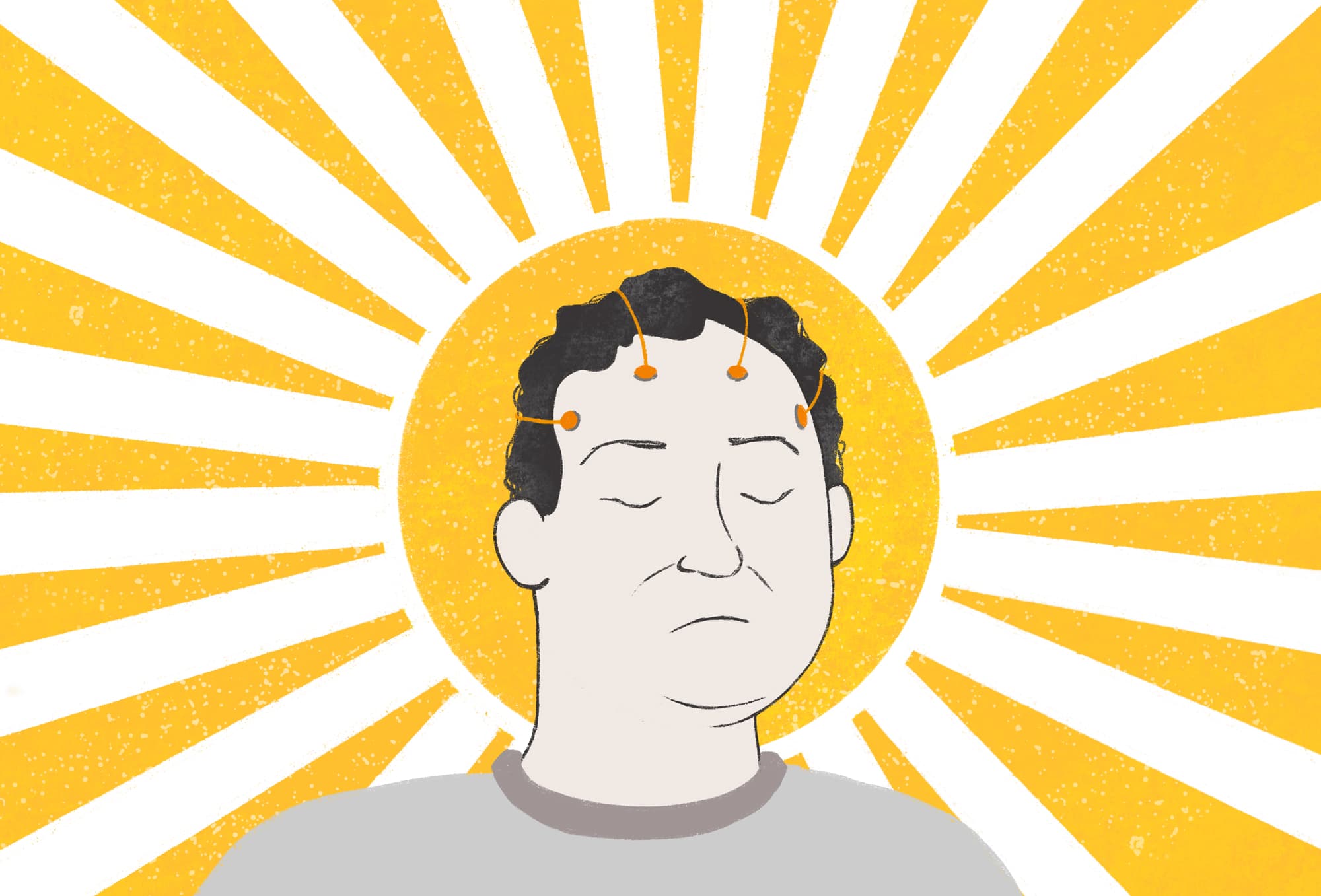 Grafik mit Illustration zu Haus der Sonne, Hauptfigur die Simulation erfährt