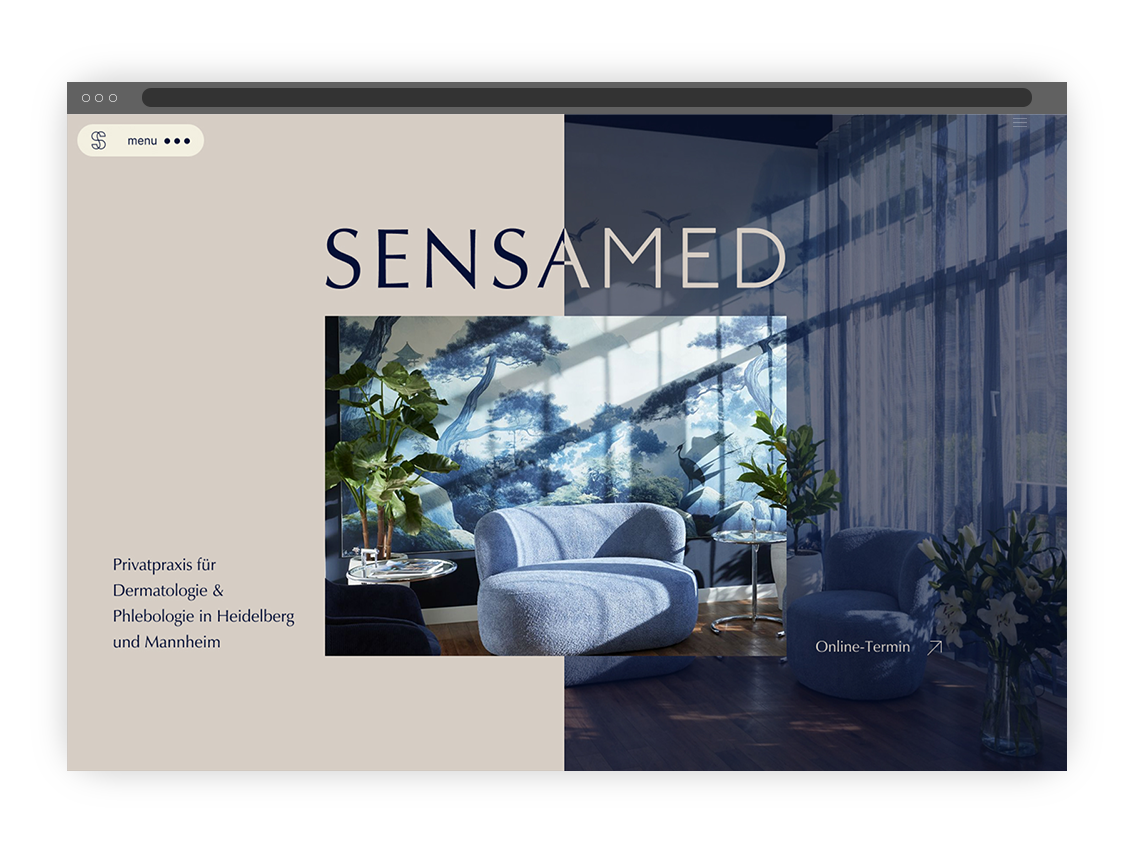 Website-Screen mit Header-Layout-Entwurf im Splitscreen-Design