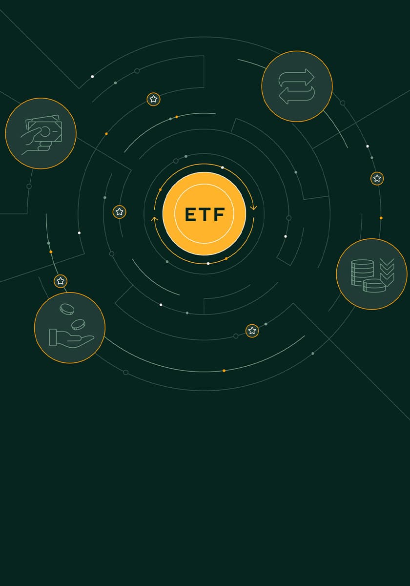 Vektorillustration für Erklärfilme über Finanzprodukte, u. a. ETF