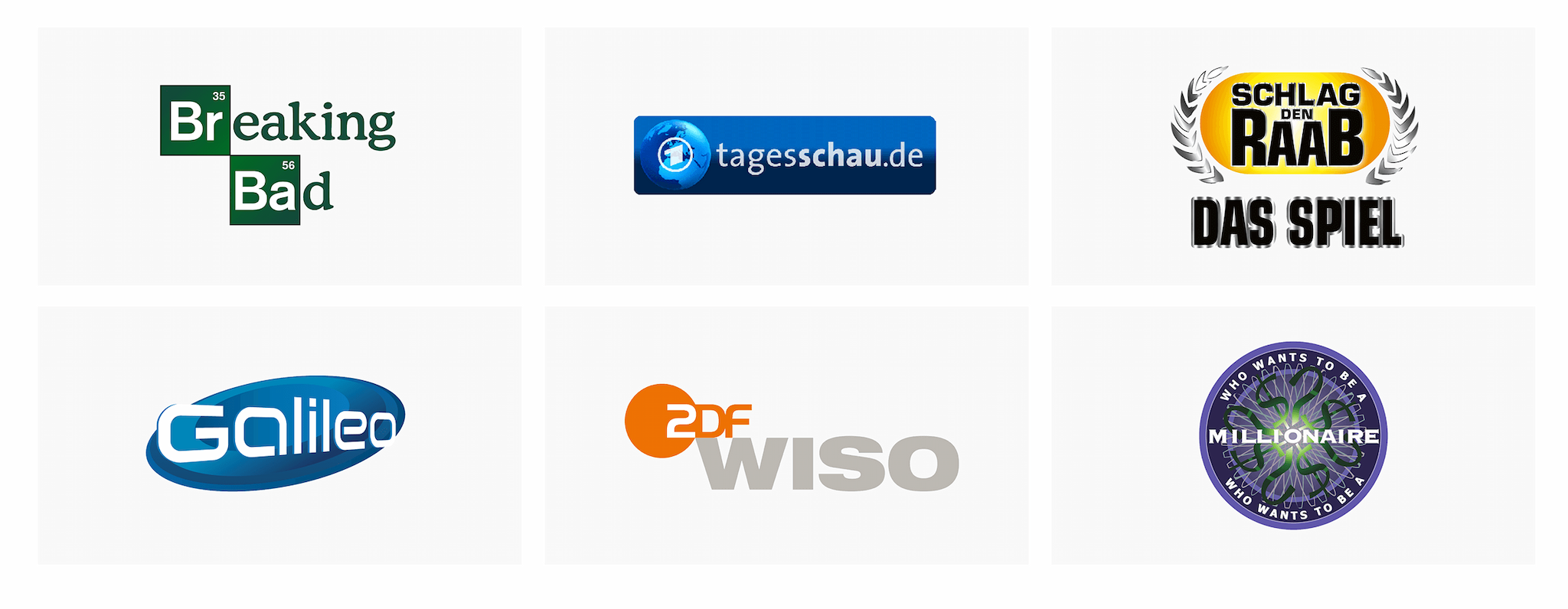 Illustration von TV-Logo-Design-Beispielen mit den Logos einiger bekannter deutscher TV-Sendungen