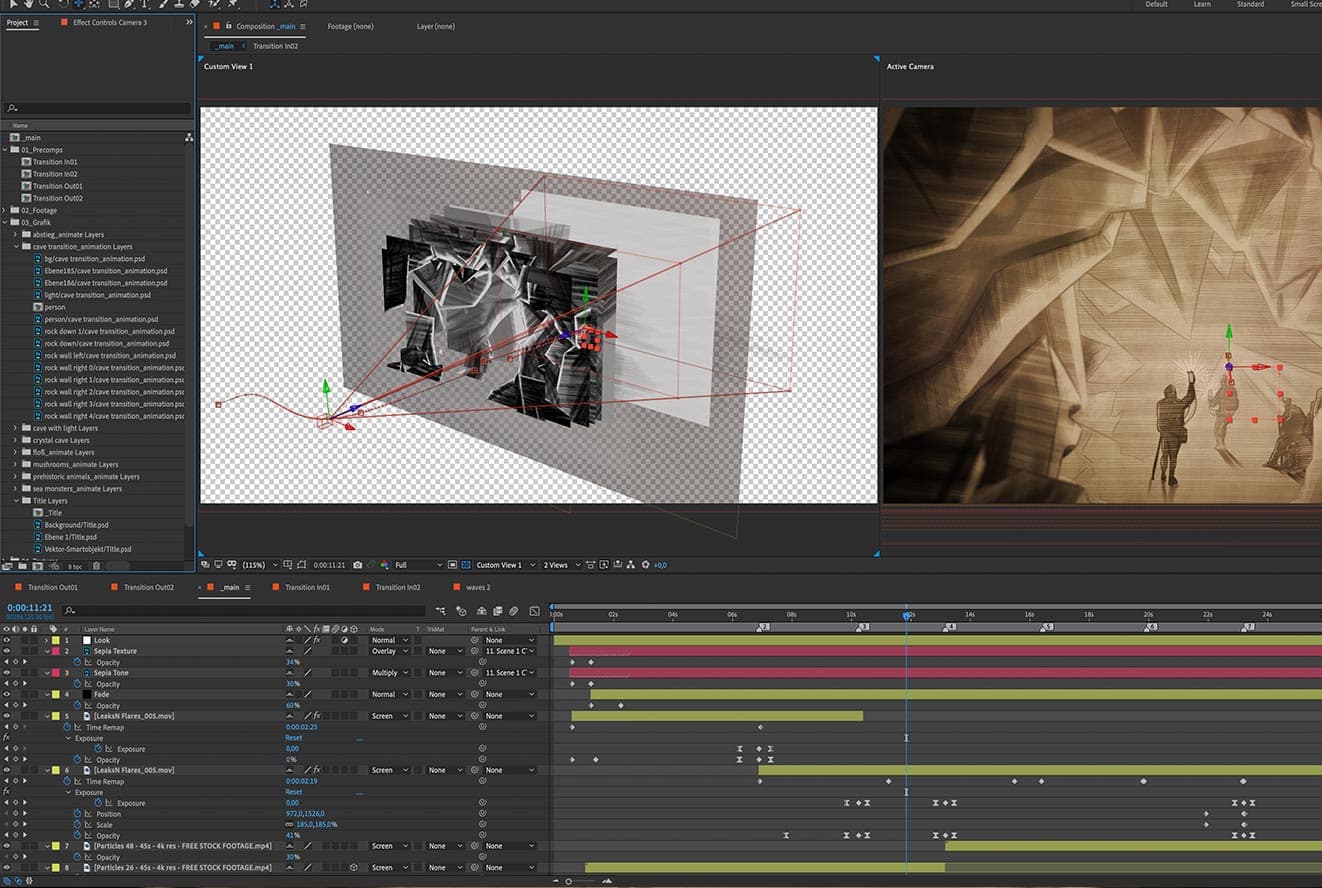 Benutzeroberfläche von Animation-Software mit Jules-Vernes-Projekt