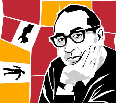 farbige illustration des portraits von title designer saul bass im Stil von Saul Bass