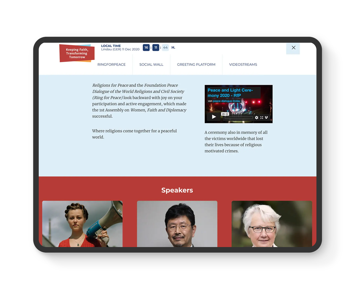 Bild zeigt das Tablet mit einer Unterseite der Eventpage.