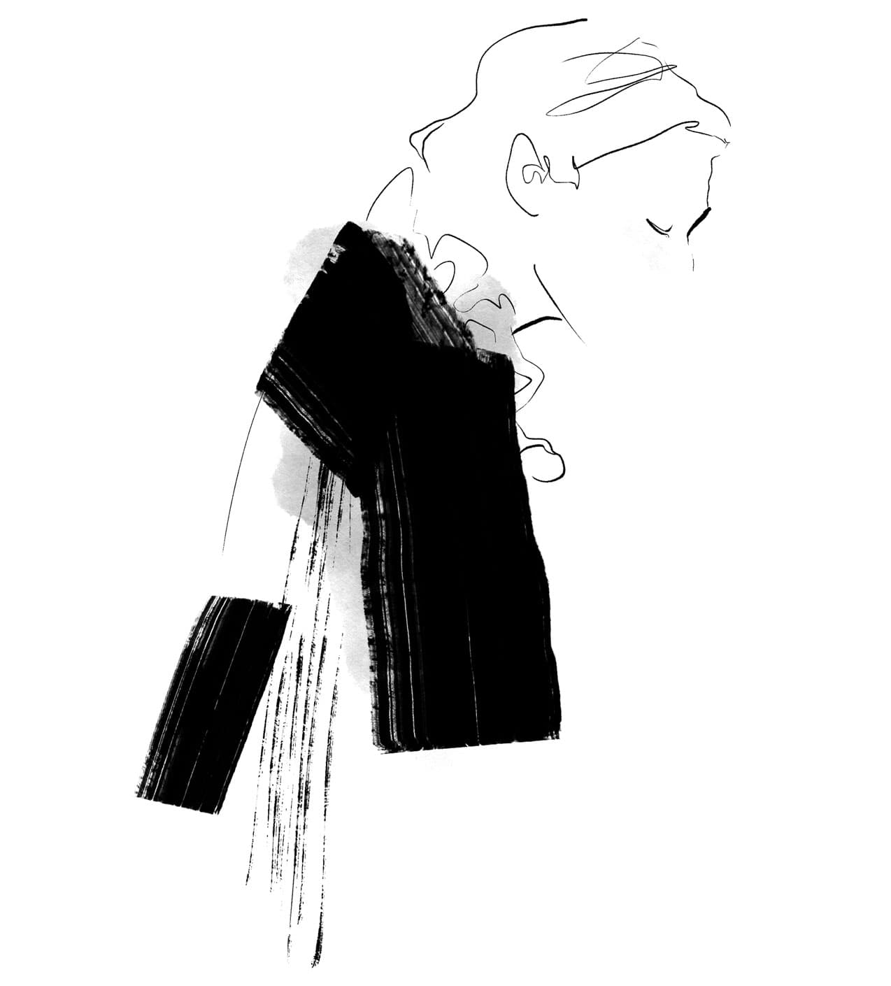 Portrait Illustration der Modeillustratorin Aurore de la Morinerie schwarz weiss tinte