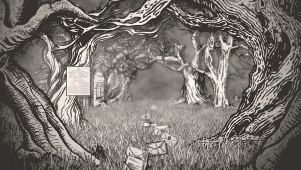 2,5D-Animation durch einen schwarz-weißen Wald