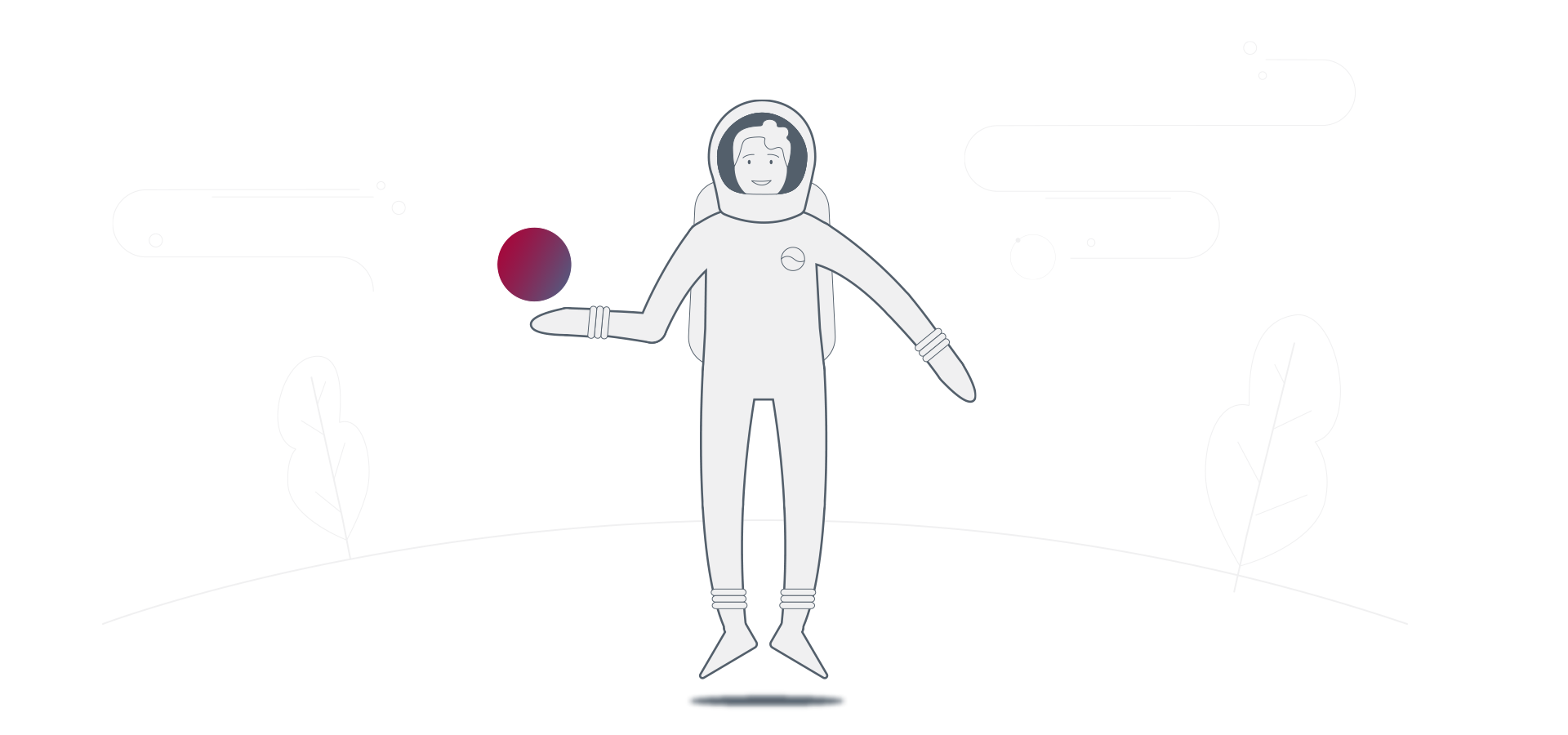 Grafik mit Line-Art-Elementen und Astronaut aus Outlast-Explainer