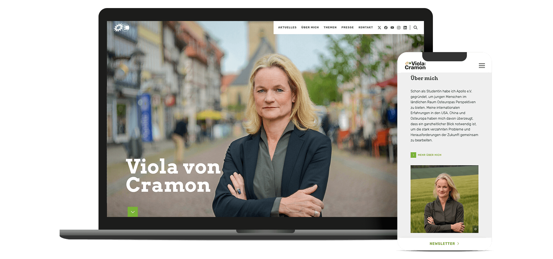 Laptop und Mobile-Phone mit der Website von Viola von Cramon