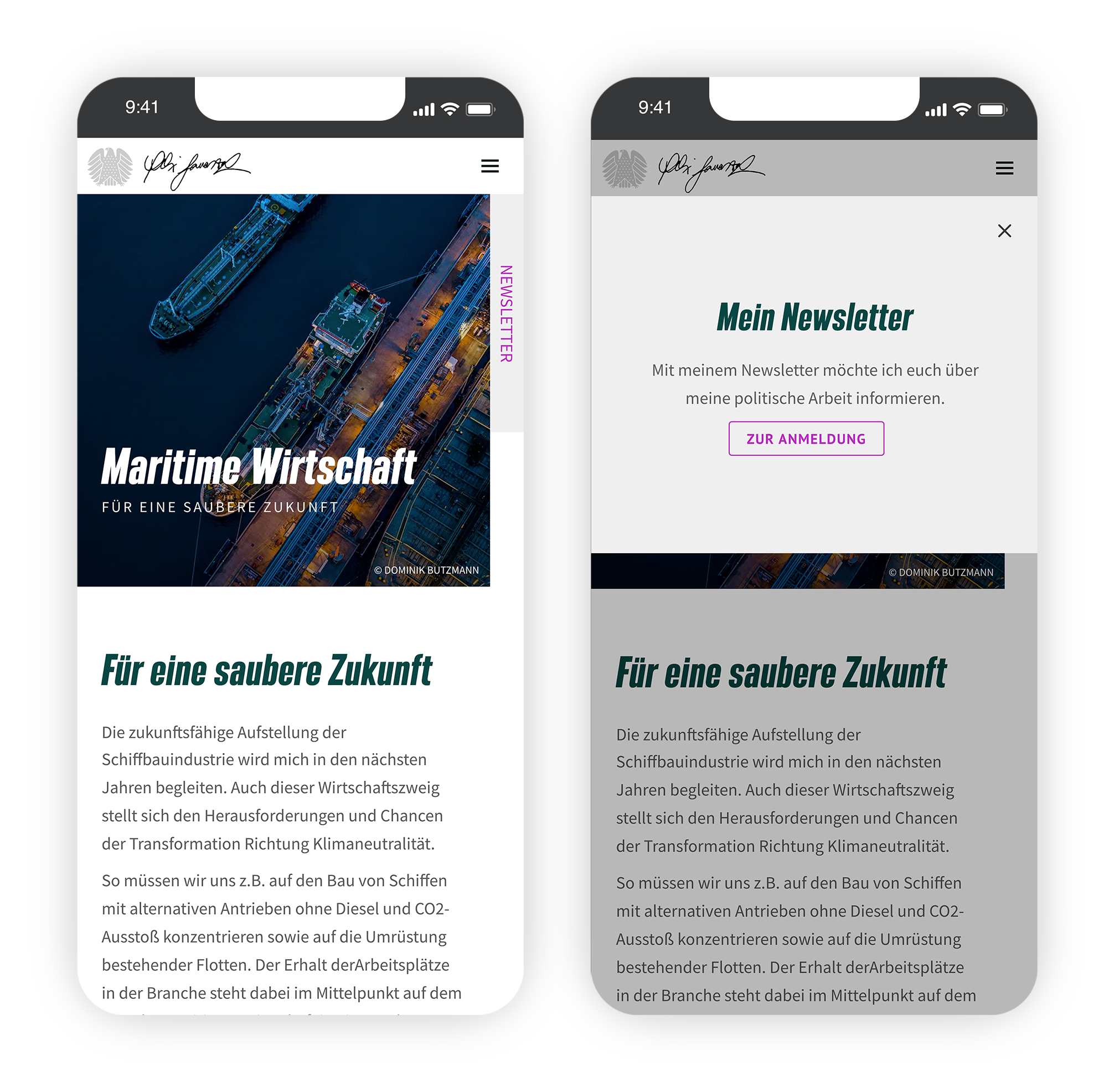 Mobile Ansichten mit Screenshot von Felix Banaszak-Website - Newsletteranmeldung