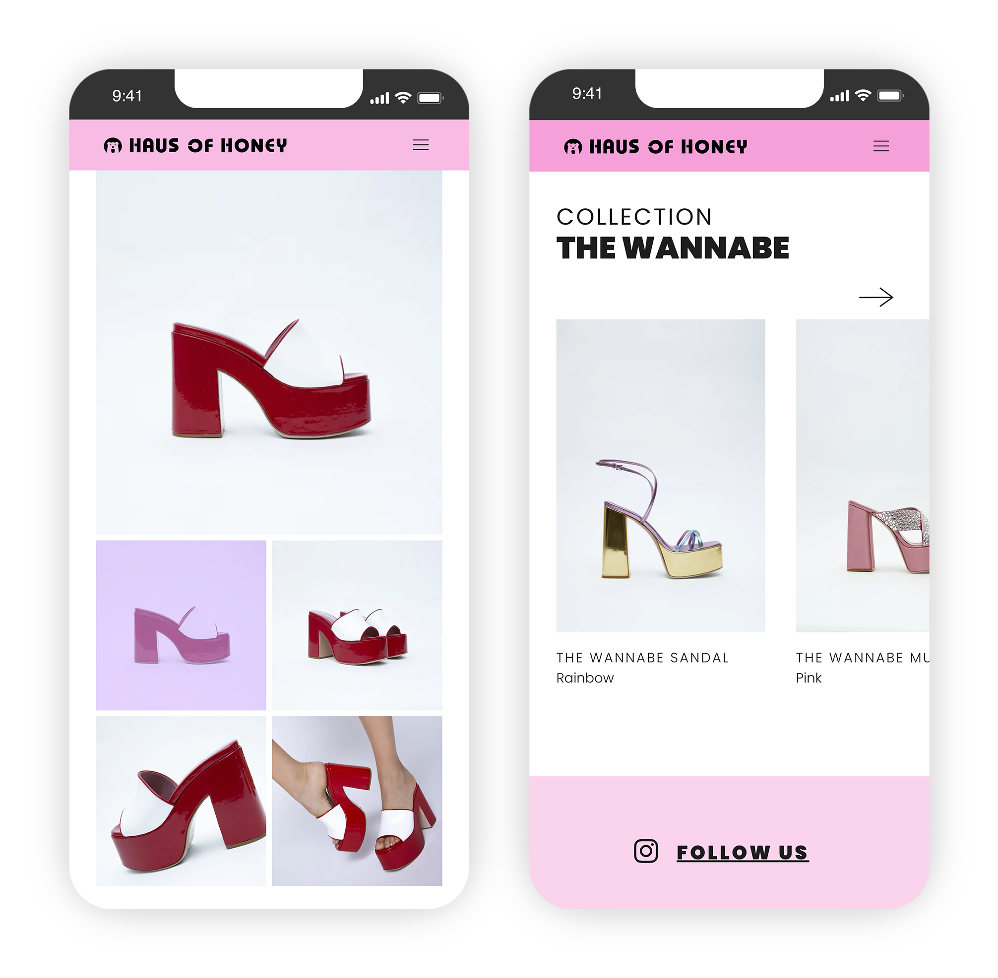 Collage aus mobilen Ansichten mit ausgewählten Schuh und Galerie