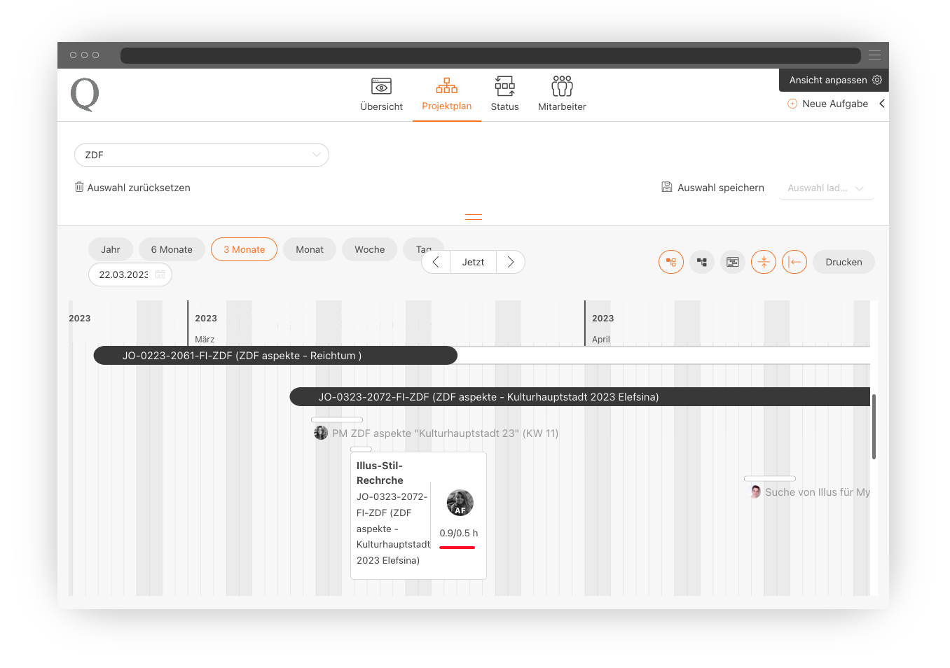 Screen-Mockup mit Projektplanung im Projekt-Management-Tool