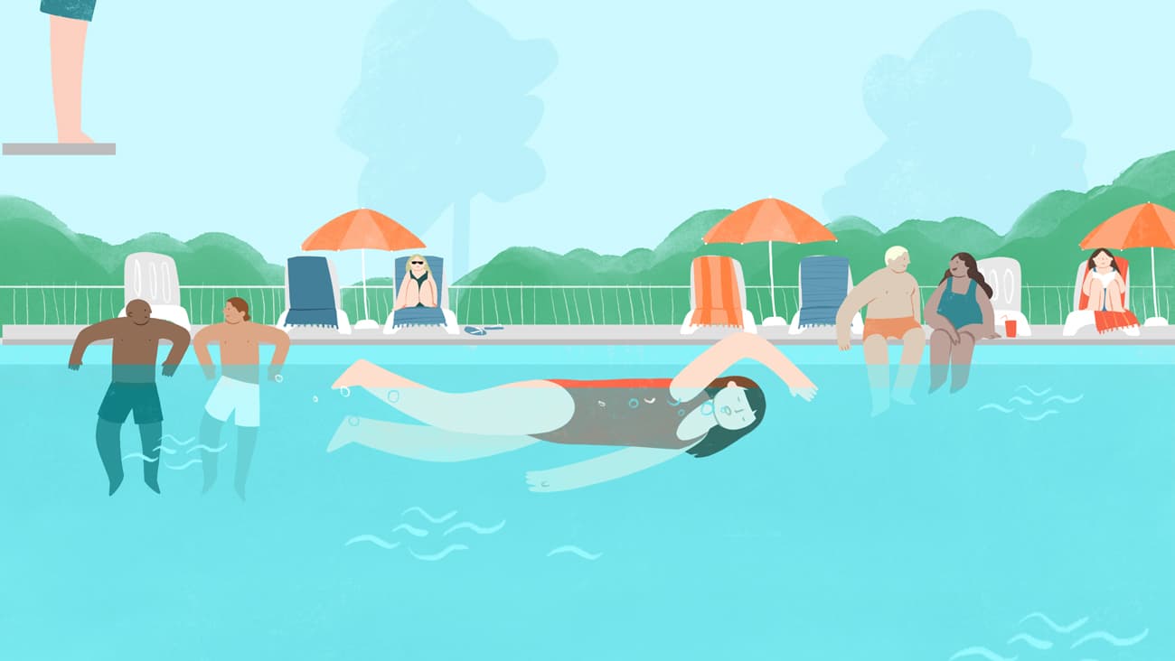 22 Bahnen Illustration Freibad Maedchen schwimmt