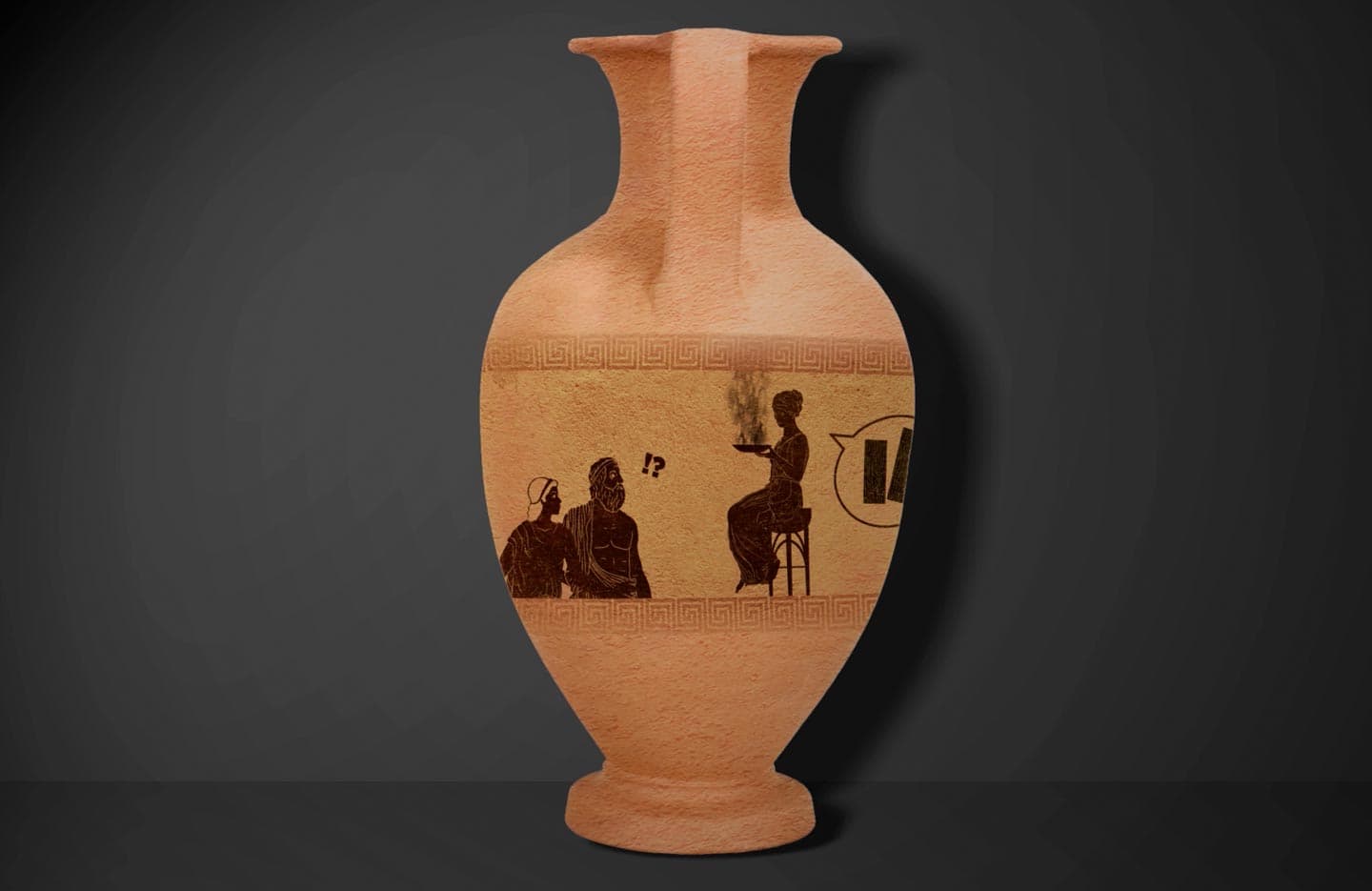 3D-Grafik einer Vase mit antiken Illustrationen