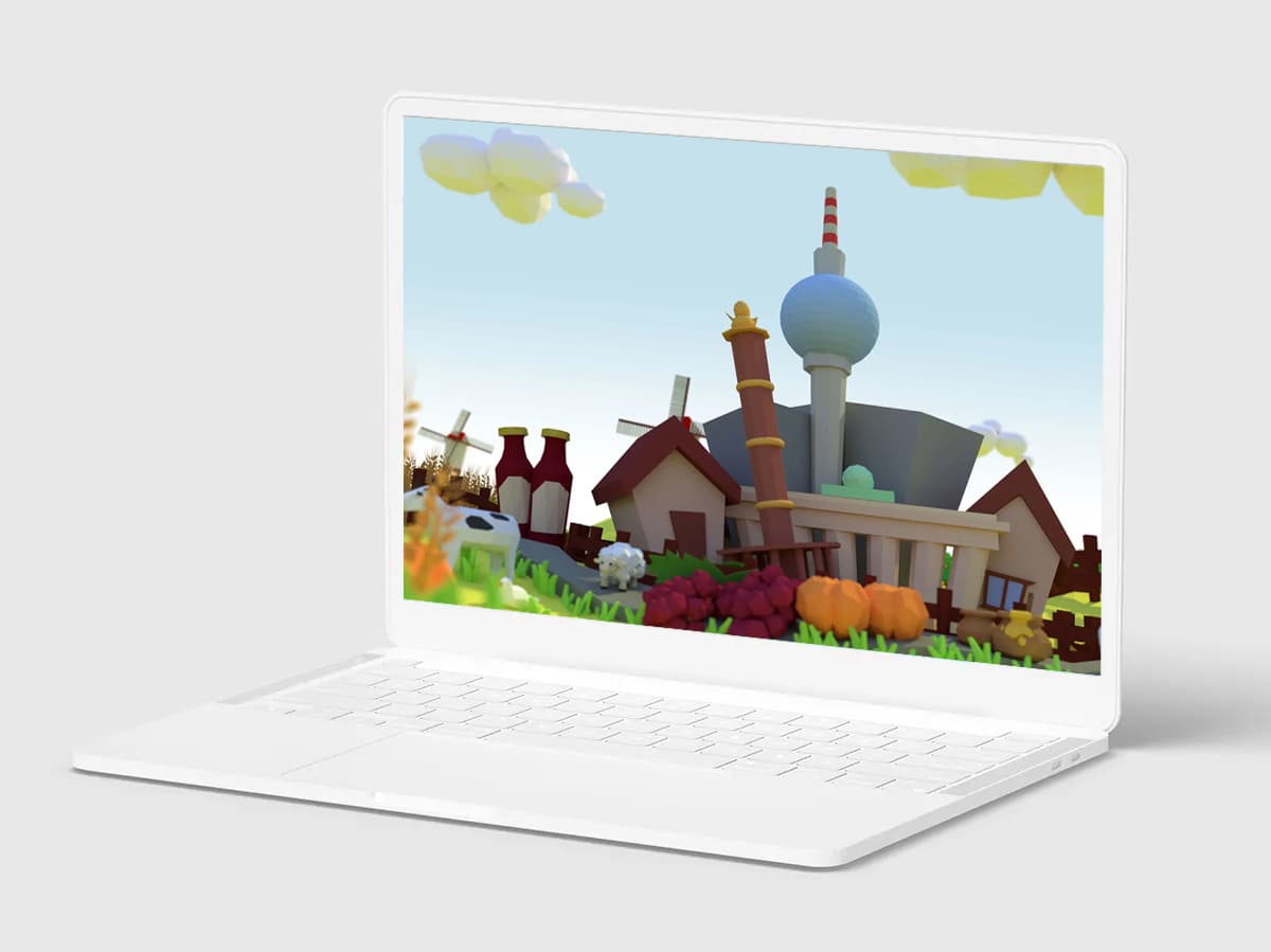 Laptop mit CGI Low-Poly Illustration