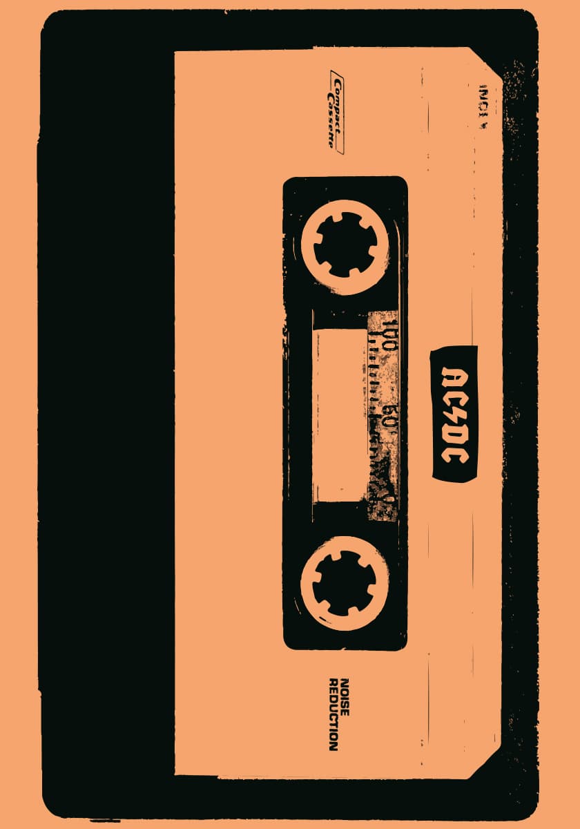 Illustration einer Kassette mit ACDC Sticker im Hochformat