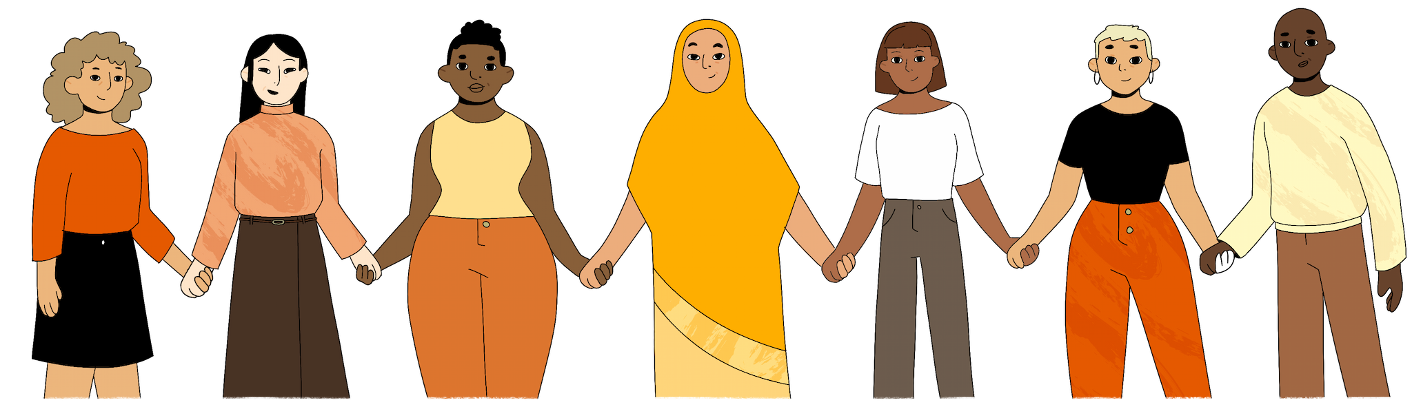 Illustration einer Menschengruppe, Lessan Mitarbeiter, Zusammenhalt