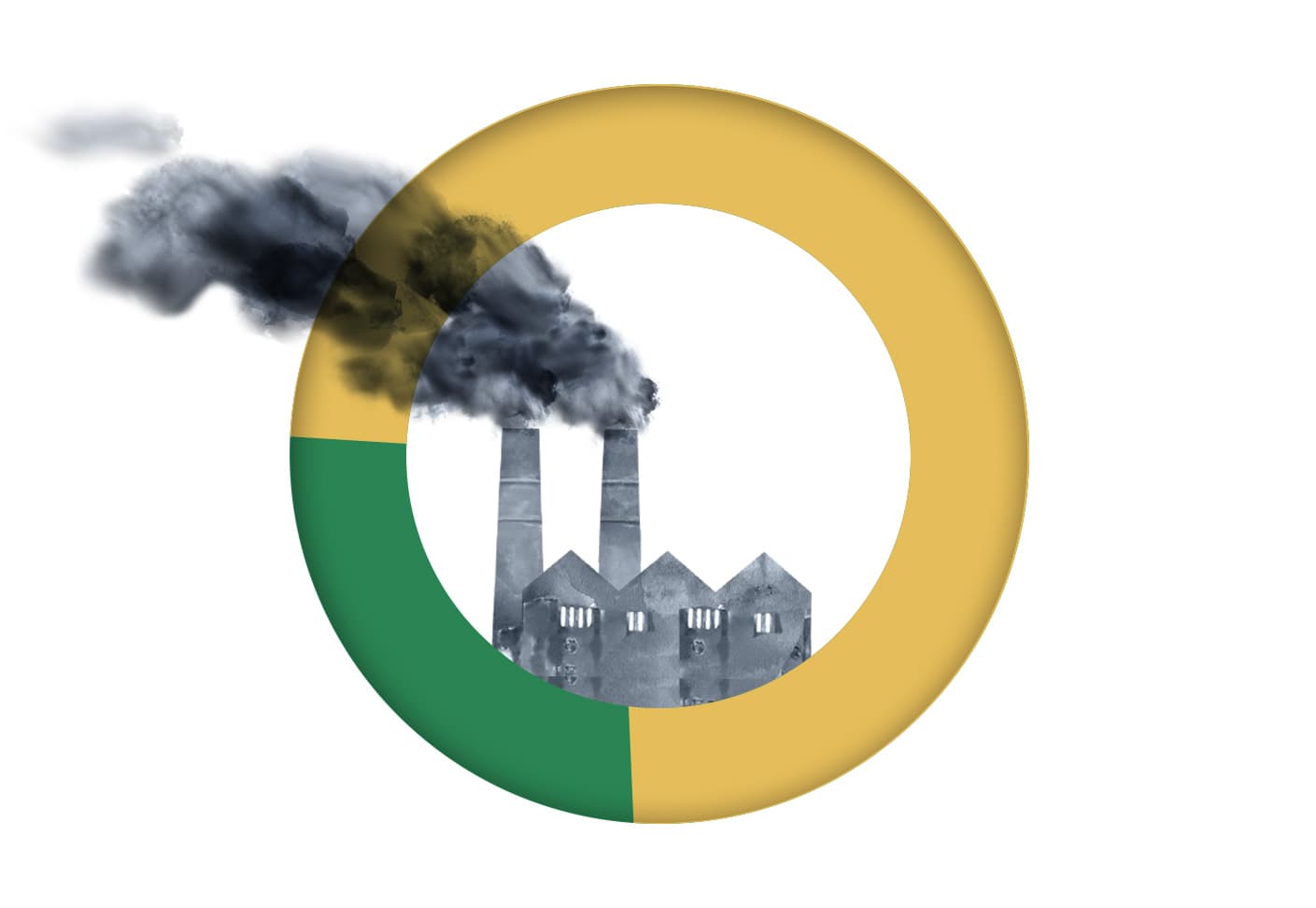 Grafik mit Fabrik und dunklen Wolken zum Thema CO2 Ausstoß und Klimawandel