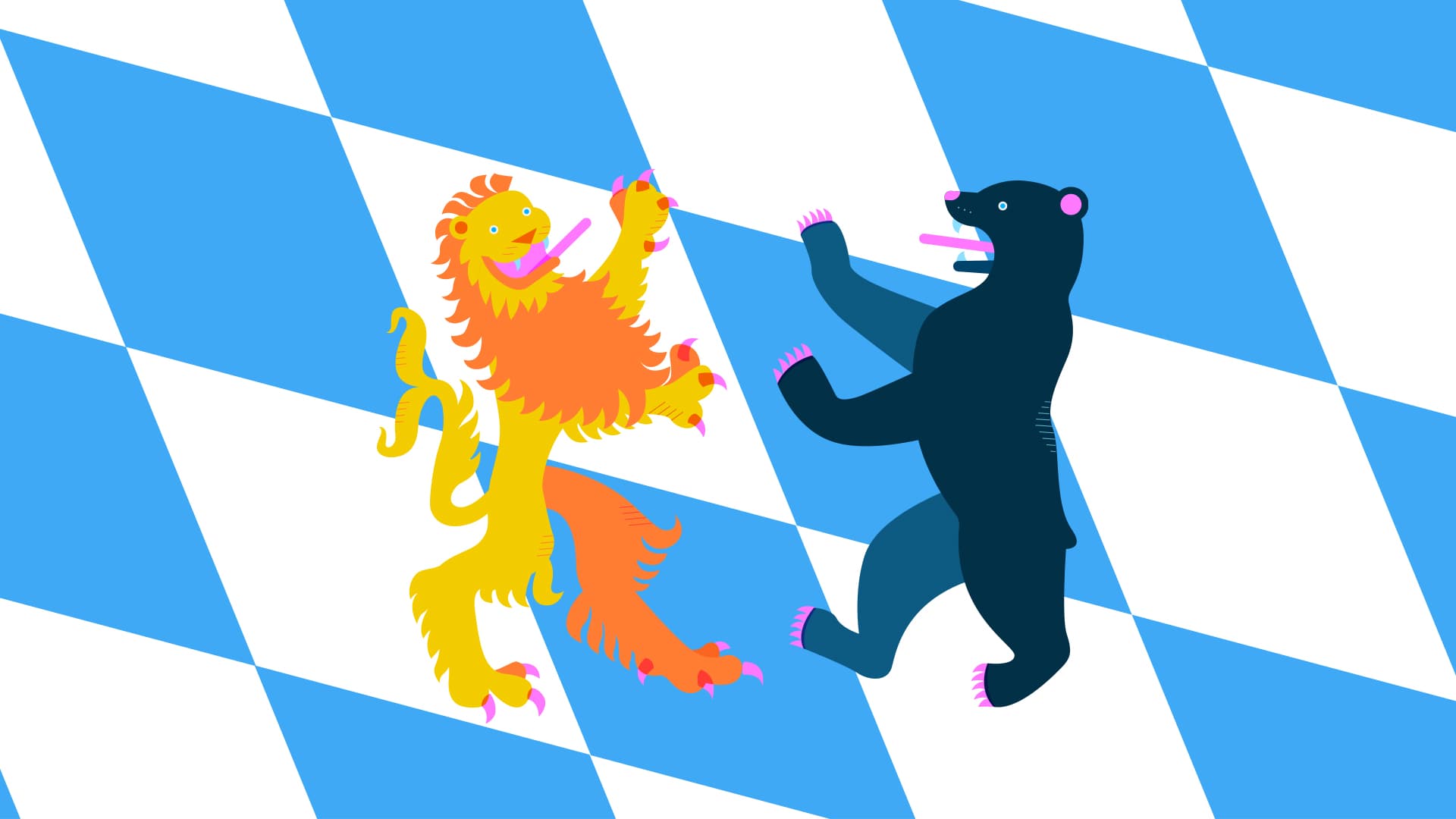 ZDF Aspekte Thema: Bayern – Grafik Bayrischer Flagge und Wappentieren