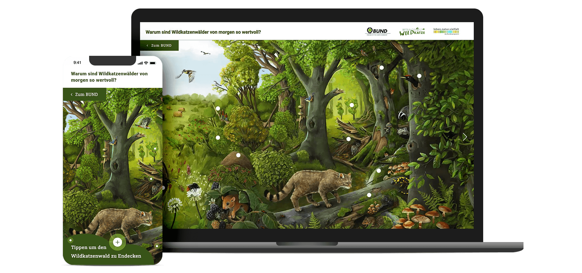 Mockup einer interaktiven grafik auf macbook und smartphone