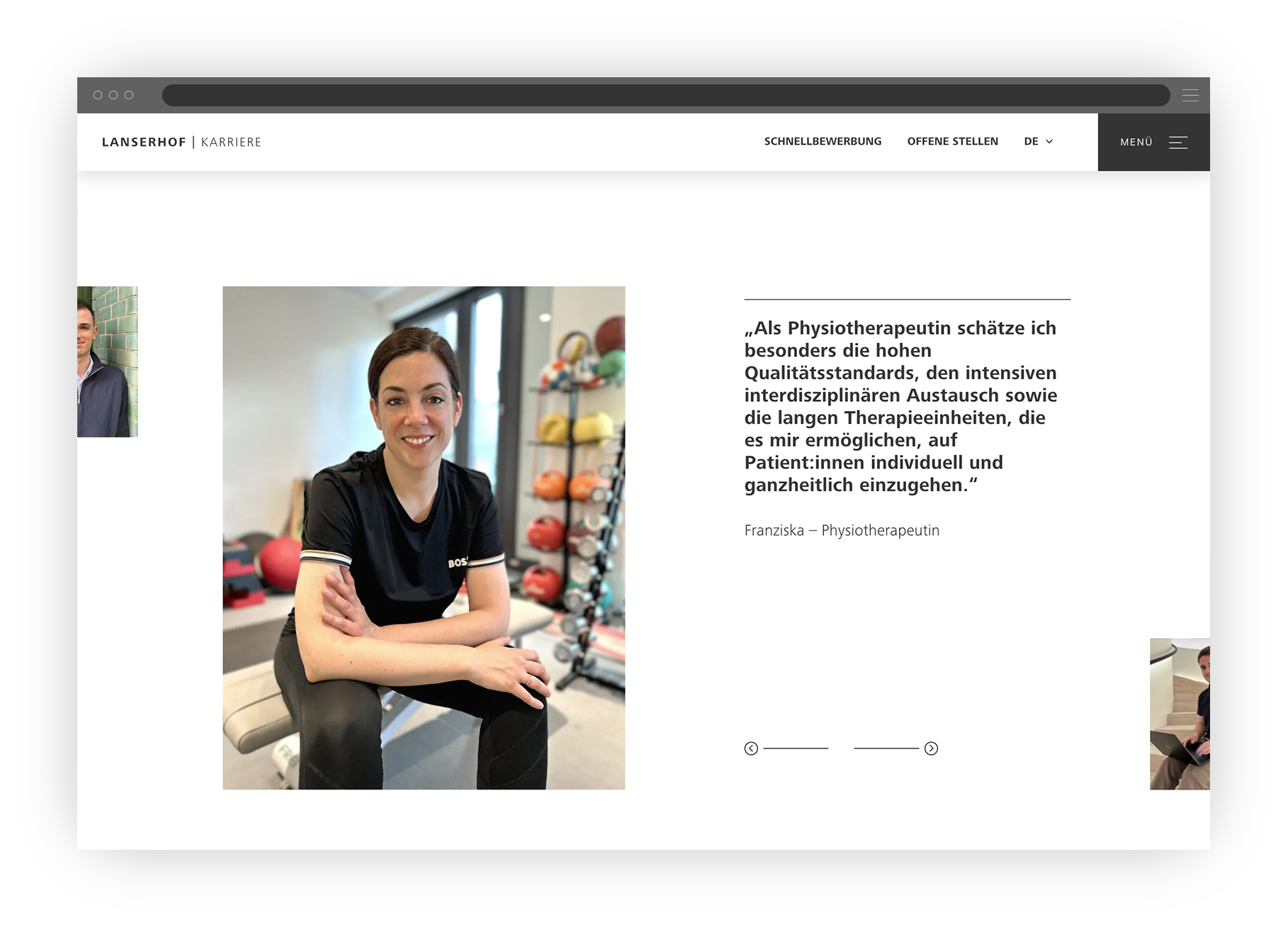 Grafik mit Browserfenster, die Lanserhof-Karriere Website zeigend