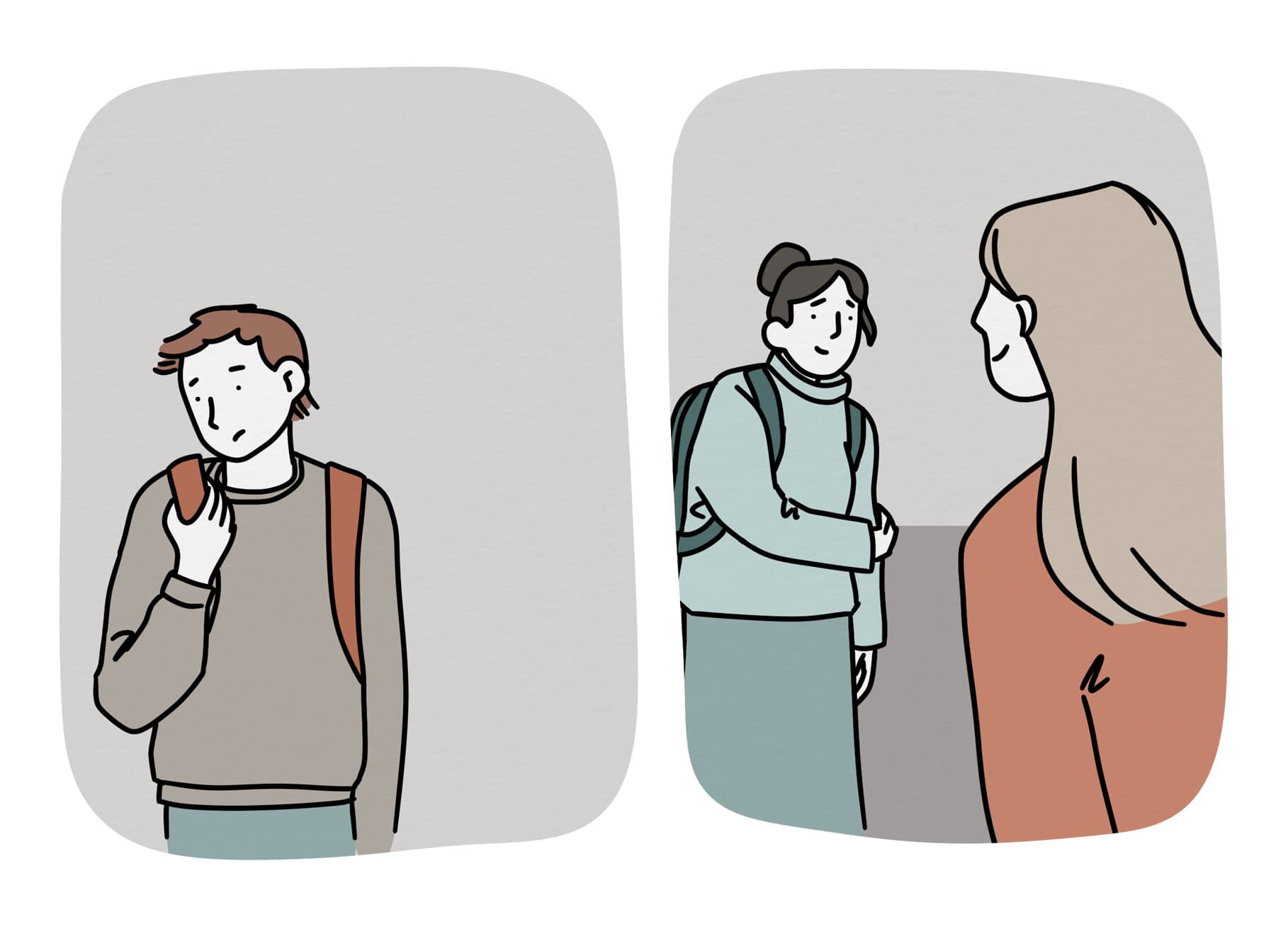 Illustration von einsamen Jugendlichen und einer Therapeutin für die zdf aspekte Sendung über Einsamkeit