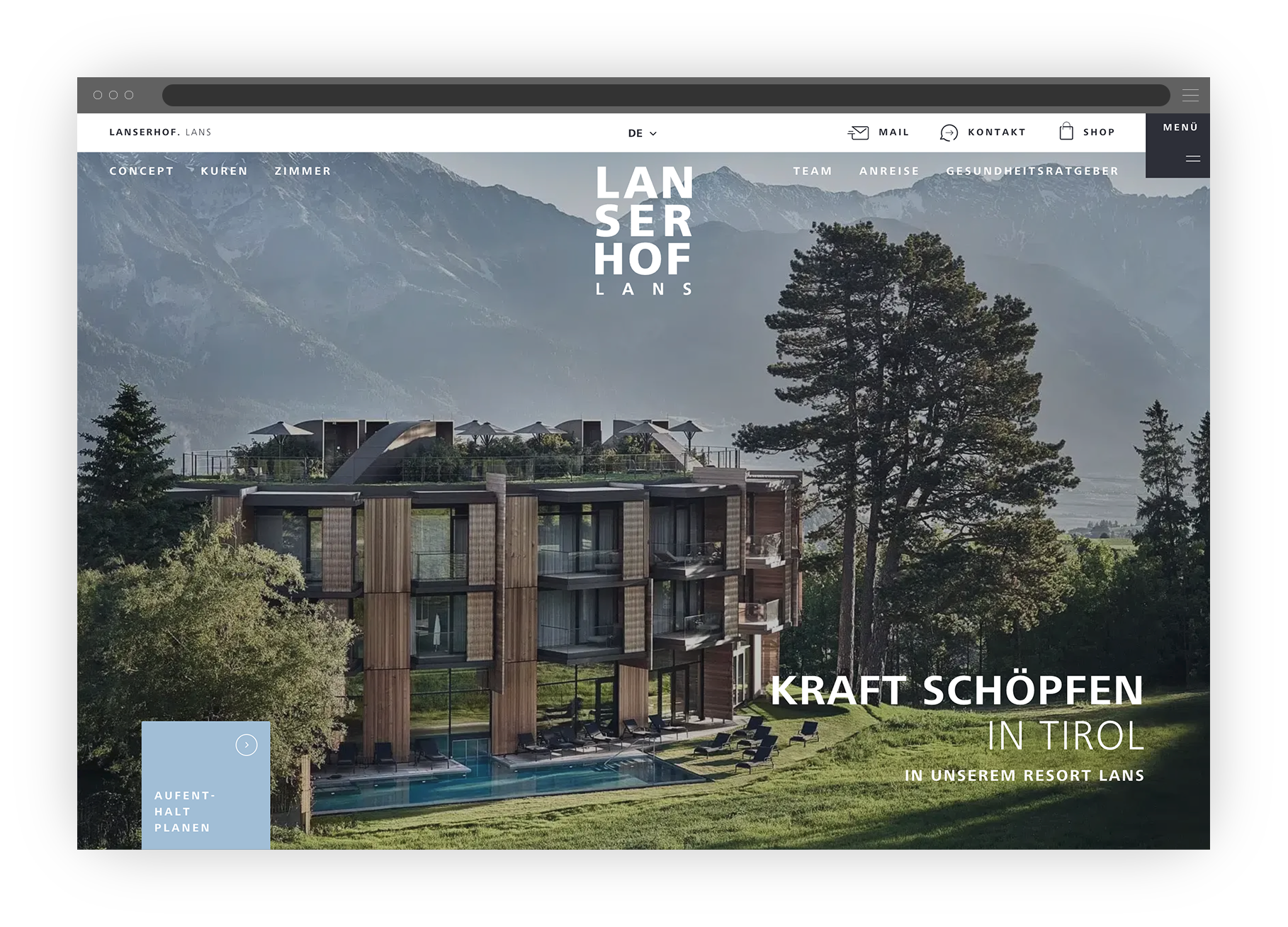 Screen der Startseite von Lanserhof Lans Hotel und Spa in Tirol