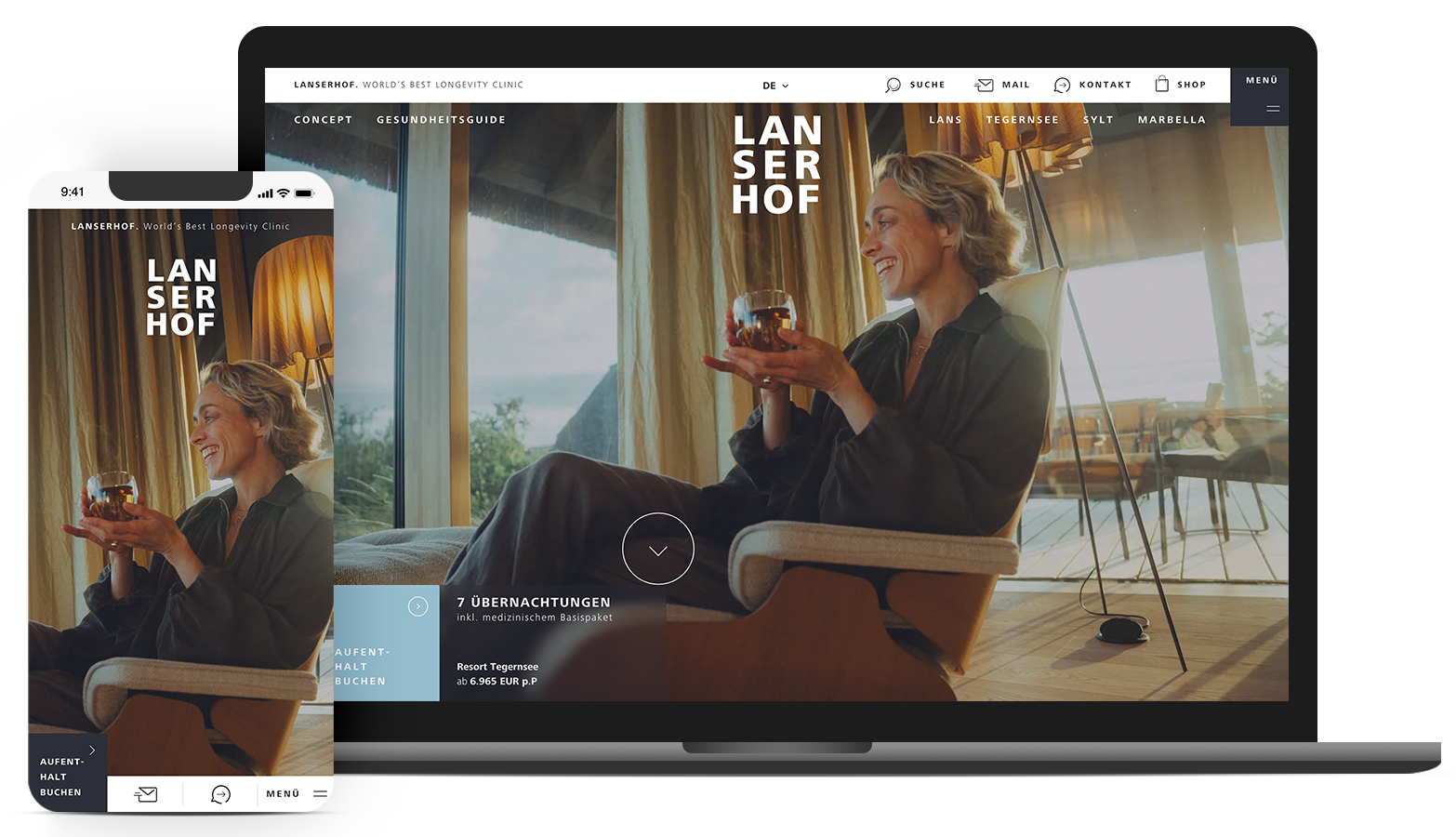 Mockup mit Laptop und Handy welche die Lanserhof-Startseite zeigen