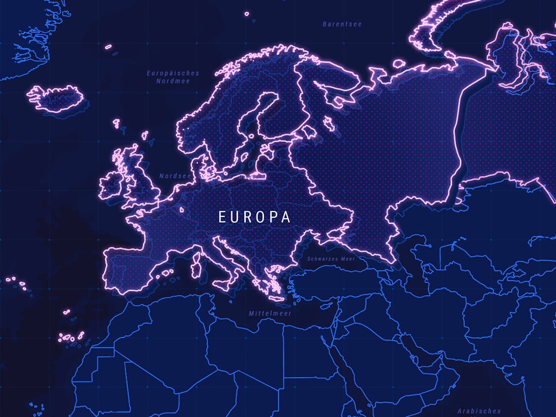 Futuristische Illustration einer Weltkarte mit Fokus auf Europa für die ZDF Sendung aspekte