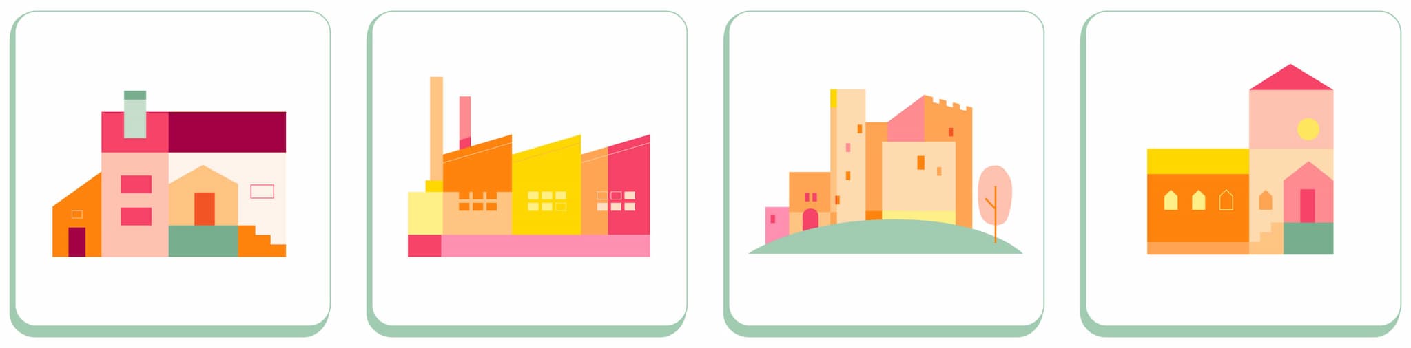 Vektorillustration von verschiedenen Denkmälern für die ZDF aspekte Sendung über Denkmalschutz