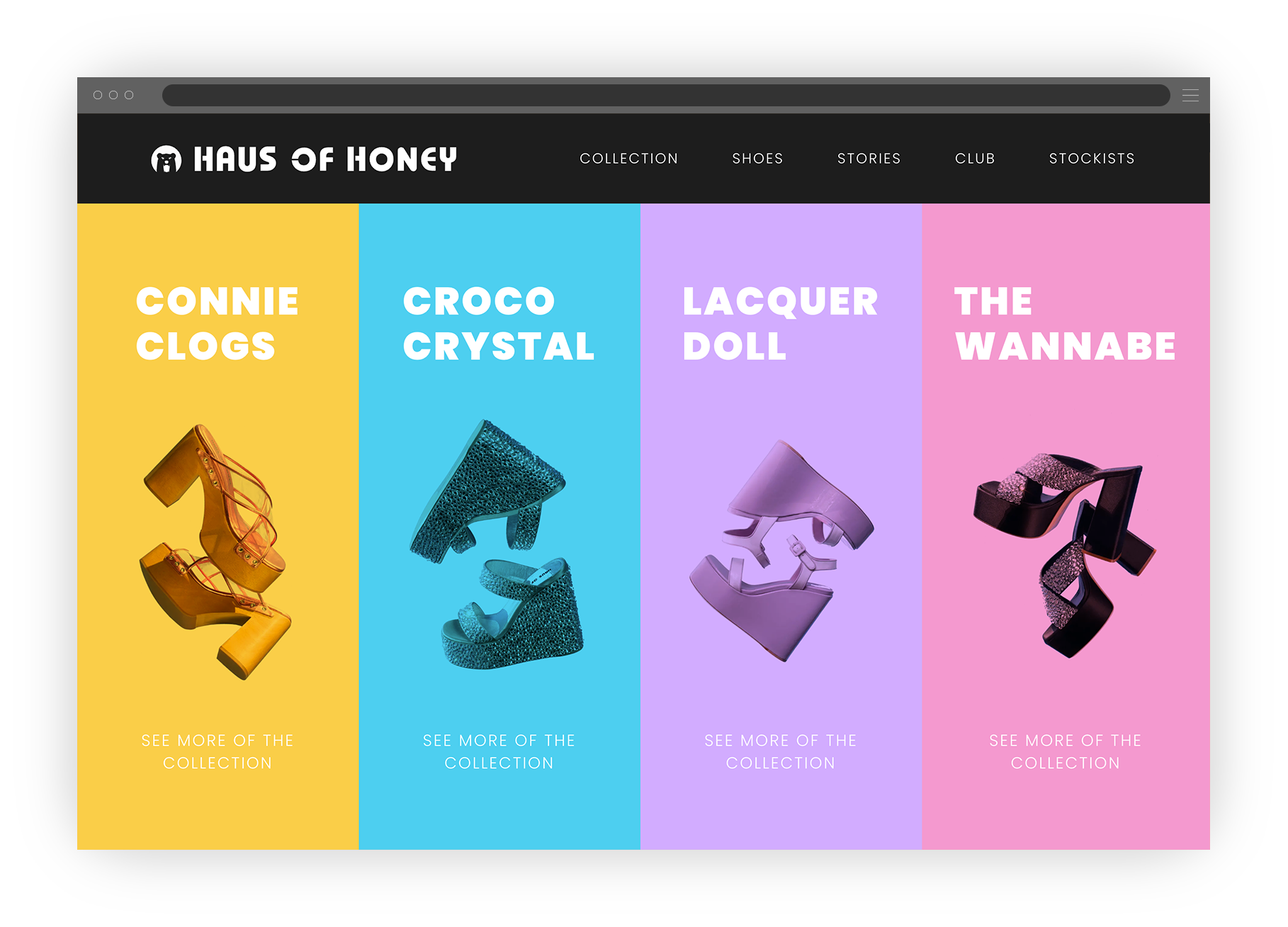 Menü-Ansicht Haus Of Honey-Kollektion in verschiedenen Farbtönen